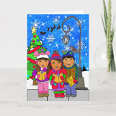メリークリスマスヒスパニック子供たちカロラーズホリデー カード (正面)