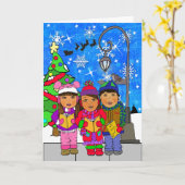 メリークリスマスヒスパニック子供たちカロラーズホリデー カード (黄色い花)