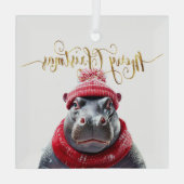 メリークリスマスヒッポサンタハットとスカーフ ガラスオーナメント (裏面)