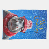 メリークリスマスヒッポサンタハットとスカーフ キッチンタオル (横)