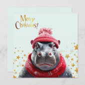 メリークリスマスヒッポサンタハットとスカーフ シーズンカード (正面/裏面)