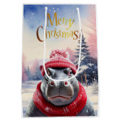 メリークリスマスヒッポサンタハットとスカーフ ミディアムペーパーバッグ (裏面)