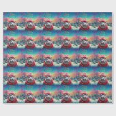 メリークリスマスヒッポサンタハットとスカーフ ラッピングペーパー (フラット)