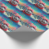 メリークリスマスヒッポサンタハットとスカーフ ラッピングペーパー (角)