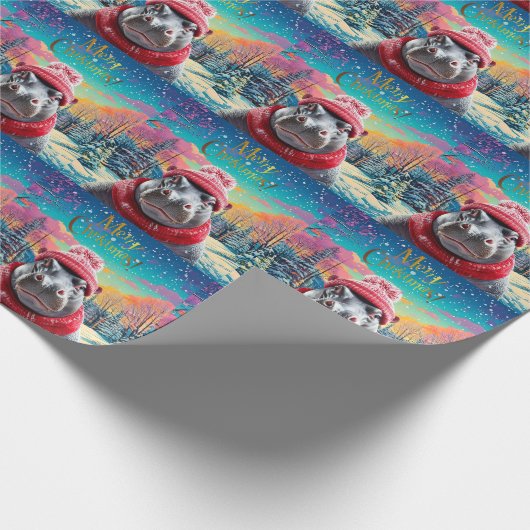 メリークリスマスヒッポサンタハットとスカーフ ラッピングペーパー (角)