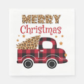 メリークリスマスヒョウとバッファローのプレイド スタンダードランチョンナプキン (正面)