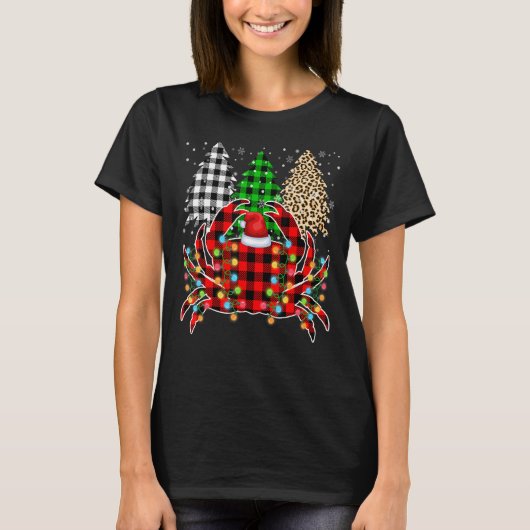 メリークリスマスヒョウの格子柄のカニおもしろいアニメーション Tシャツ (正面)
