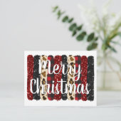 メリークリスマスヒョウグリッターグラムブラシストローク シーズンポストカード (スタンド正面)