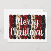 メリークリスマスヒョウグリッターグラムブラシストローク シーズンポストカード (正面/裏面)