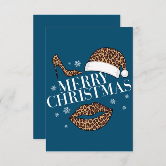 メリークリスマスヒョウ柄の女性の サンキューカード (正面/裏面)