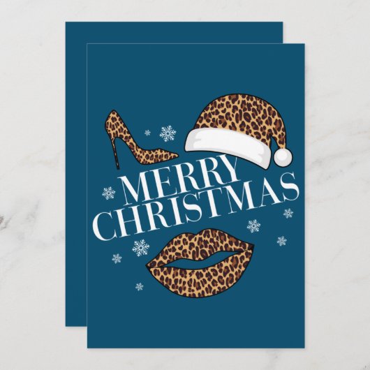 メリークリスマスヒョウ柄の女性の シーズンカード (正面/裏面)