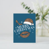 メリークリスマスヒョウ柄の女性の ポストカード (スタンド正面)