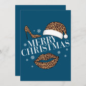 メリークリスマスヒョウ柄の女性の 招待状 (正面/裏面)