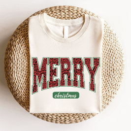 メリークリスマスヒョウ柄グリーンレッド Tシャツ
