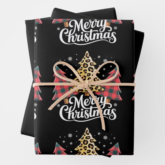 メリークリスマスヒョウ格子柄クリスマスホリデー ラッピングペーパーシート (インサイチュ)