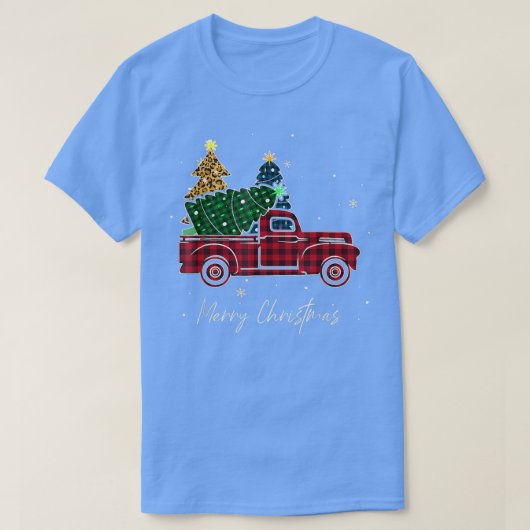 メリークリスマスヒョウ水牛トラックツリーレッドプラ Tシャツ (デザイン正面)
