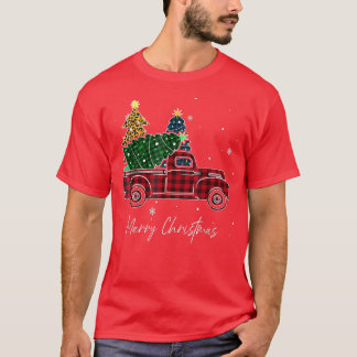 メリークリスマスヒョウ水牛トラックツリーレッドプラ Tシャツ