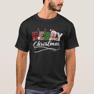メリークリスマスヒョウ水牛レッドプリッドサンタファ Tシャツ