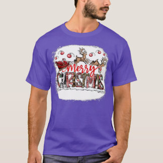 メリークリスマスヒョウ水牛レッドプレイドキッズメン Tシャツ
