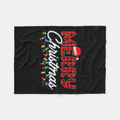 メリークリスマスヒョウ水牛レッドプレイド男性へ フリースブランケット (正面(横))