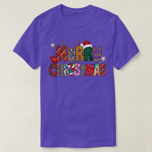 メリークリスマスヒョウ水牛レッドプレイド男性へ Tシャツ (デザイン正面)