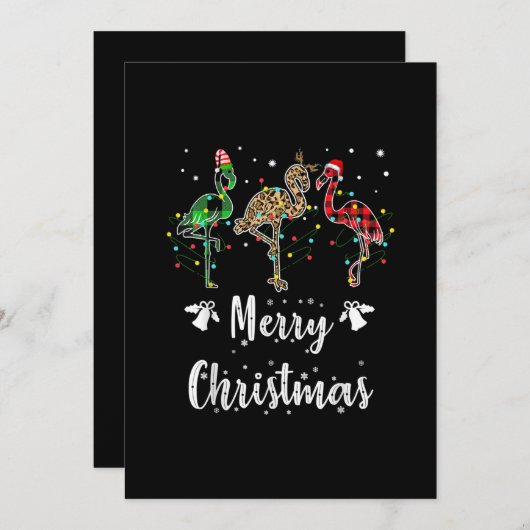 メリークリスマスヒョウ赤い緑の格子柄フラミンゴ セーブザデート (正面/裏面)