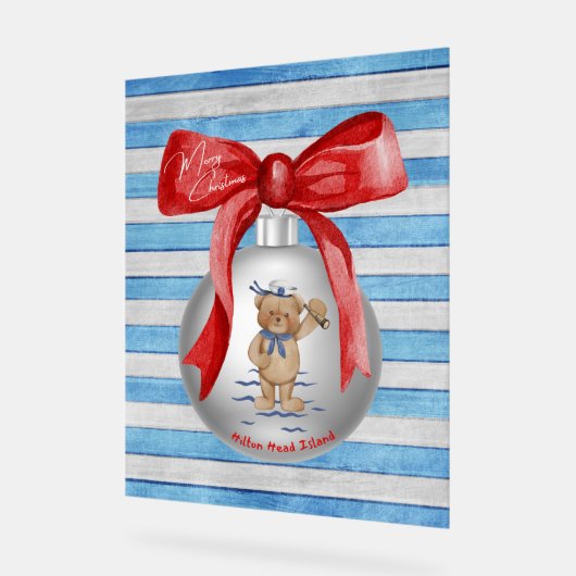 メリークリスマスヒルトンヘッドアイランドベアオーナメント アクリルサイン (傾斜)