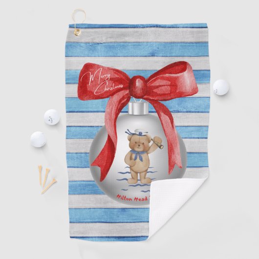 メリークリスマスヒルトンヘッドアイランドベアオーナメント ゴルフタオル (インサイチュ)