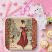 メリークリスマスビクトリアンレディイラストレーション ペーパープレート (パーティー)