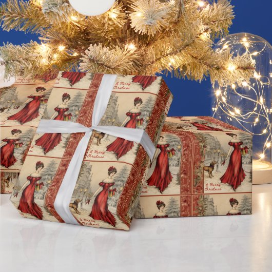 メリークリスマスビクトリアンレディイラストレーション ラッピングペーパー (クリスマス)