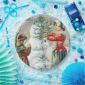 メリークリスマスビクトリアン家族と雪だるま ペーパープレート (パーティー)
