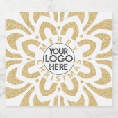 メリークリスマスビジネスロゴスノーフレーク金ゴールド スパークリングワインラベル (シングルラベル)