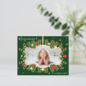 メリークリスマスビューティフルグリーン金ゴールドフォトリース ポストカード (スタンド正面)