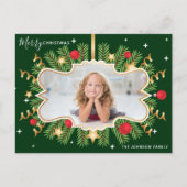 メリークリスマスビューティフルグリーン金ゴールドフォトリース ポストカード (正面)