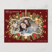 メリークリスマスビューティフルレッド金ゴールドフォトリース ポストカード (正面)