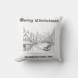 メリークリスマスビレッジスノーシーンカスタムホリデーホテル クッション