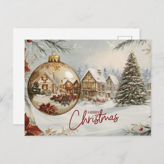 メリークリスマスビレッジ、クリスマスツリー、オーナメント シーズンポストカード (正面/裏面)