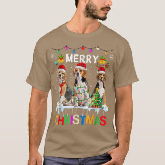 メリークリスマスビーグルサンタハットおもしろいクリスマスライト Tシャツ