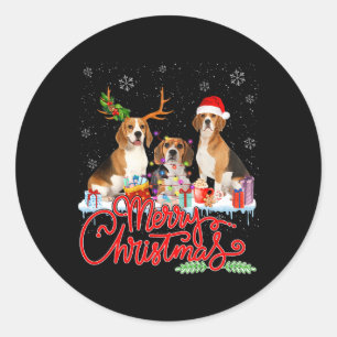 メリークリスマスビーグルドッグサンタトナディアライトXm ラウンドシール