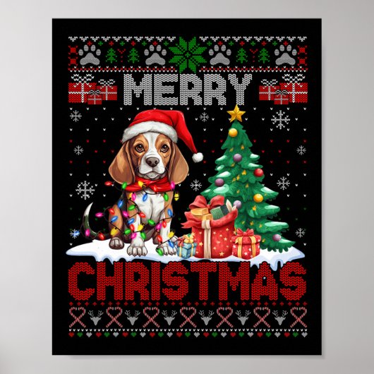 メリークリスマスビーグルドッグ愛人醜いクリスマスセーター ポスター (正面)