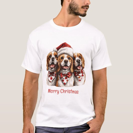 メリークリスマスビーグル犬 Tシャツ (正面)