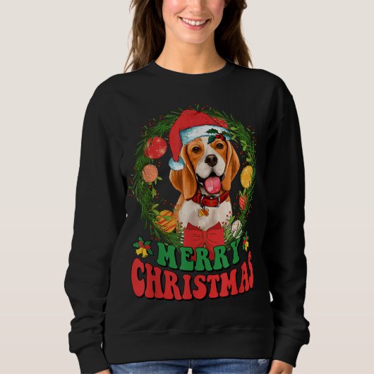メリークリスマスビーグルSanta Hat Dog愛犬醜いSw スウェットシャツ (正面)