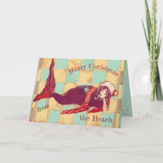 メリークリスマスビーチアートマーメイドサンタ シーズンカード (正面)