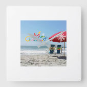 「メリークリスマスビーチスタイル」クリスマス時計 スクエア壁時計 (正面)