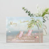 メリークリスマスビーチフラミンゴバジェットフラットホリデイ シーズンカード (スタンド正面)