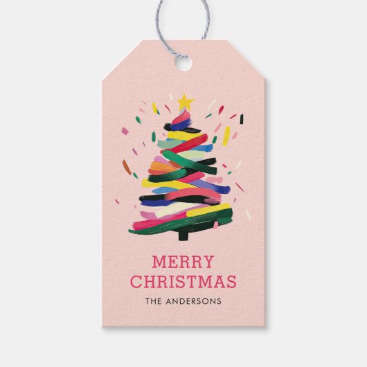 メリークリスマスピはっきりしたクカラフルックホリデー ギフトタグ (正面)