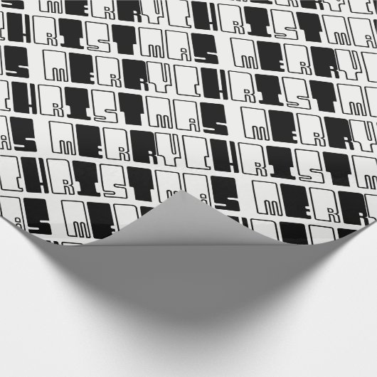 メリークリスマスピアノ鍵タイポグラフィ白黒 ラッピングペーパー (角)