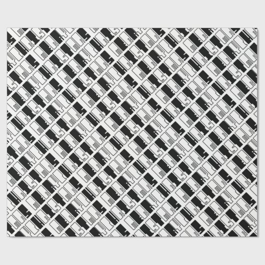 メリークリスマスピアノ鍵タイポグラフィ白黒 ラッピングペーパー (フラット)