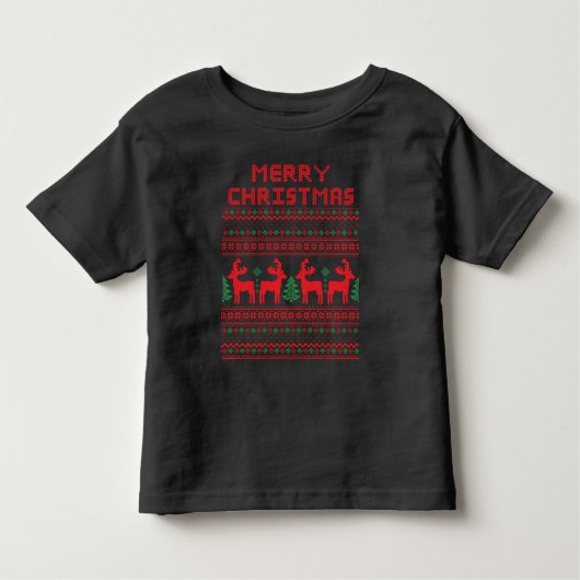 メリークリスマスピクセルアートスタイルTシャツ トドラーTシャツ (正面)