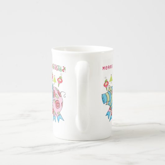 メリークリスマスピグボーン中国マグ ボーンチャイナマグカップ (裏面)